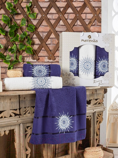 Изображение товара Набор полотенец Merzuka Rising Sun / 11010 (3шт, в коробке, синий)