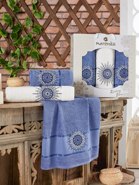 Изображение товара Набор полотенец Merzuka Rising Sun / 11010 (3шт, в коробке, темно-голубой)