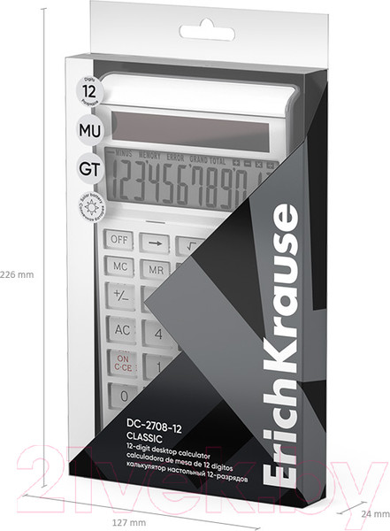 Изображение товара Калькулятор Erich Krause DC-2708-12 Classic / 62004 (белый)