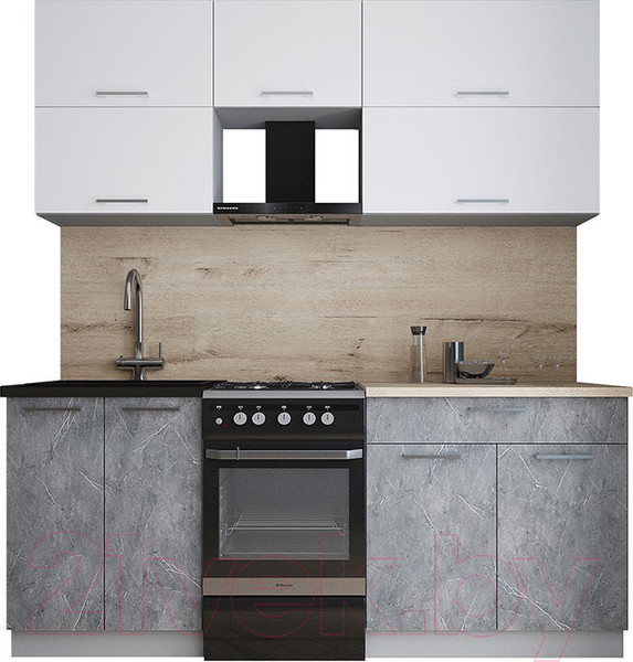 Изображение товара Кухонный гарнитур Интерлиния Мила Gloss 50-19 (белый/керамика/травертин серый)