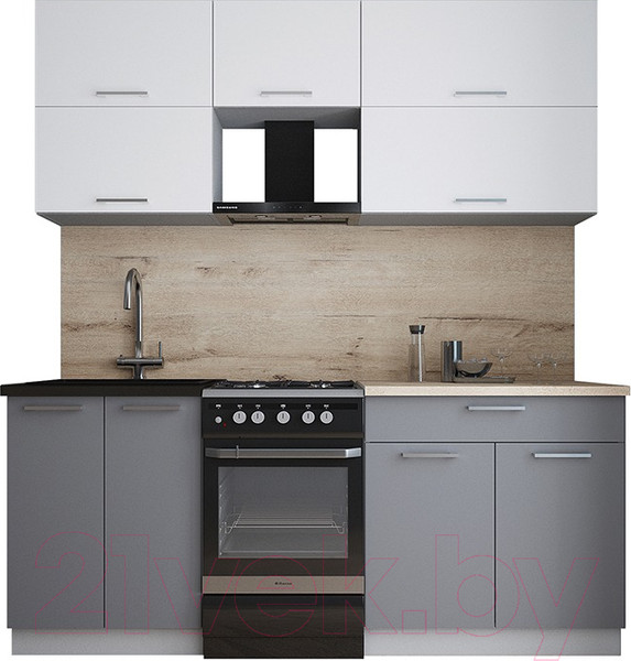 Изображение товара Кухонный гарнитур Интерлиния Мила Gloss 50-19 (белый/серый/травертин серый)