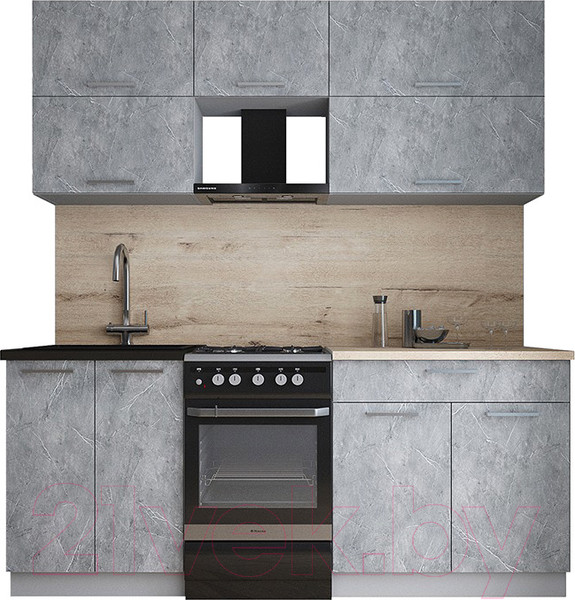 Изображение товара Кухонный гарнитур Интерлиния Мила Gloss 50-19 (керамика/керамика/травертин серый)
