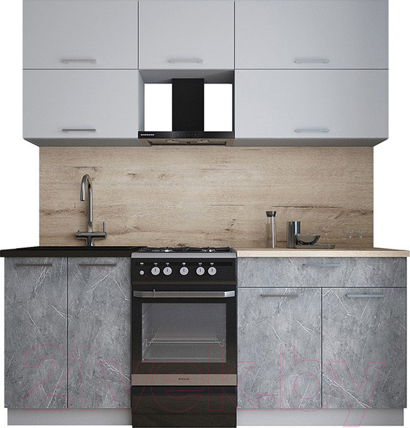 Изображение товара Кухонный гарнитур Интерлиния Мила Gloss 50-19 (грей/керамика/травертин серый)