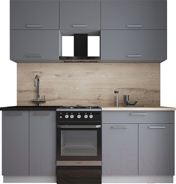 Изображение товара Кухонный гарнитур Интерлиния Мила Gloss 50-19 (серый/серый/травертин серый)