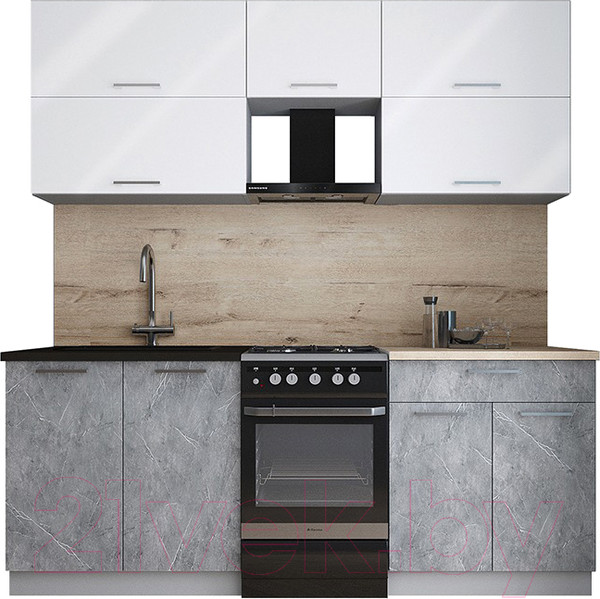 Изображение товара Кухонный гарнитур Интерлиния Мила Gloss 50-20 (белый глянец/керамика/травертин серый)