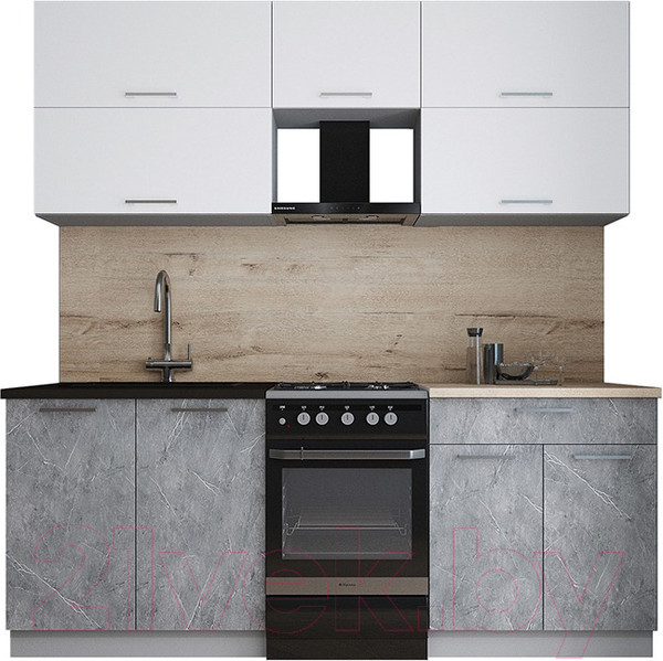 Изображение товара Кухонный гарнитур Интерлиния Мила Gloss 50-20 (белый/керамика/травертин серый)