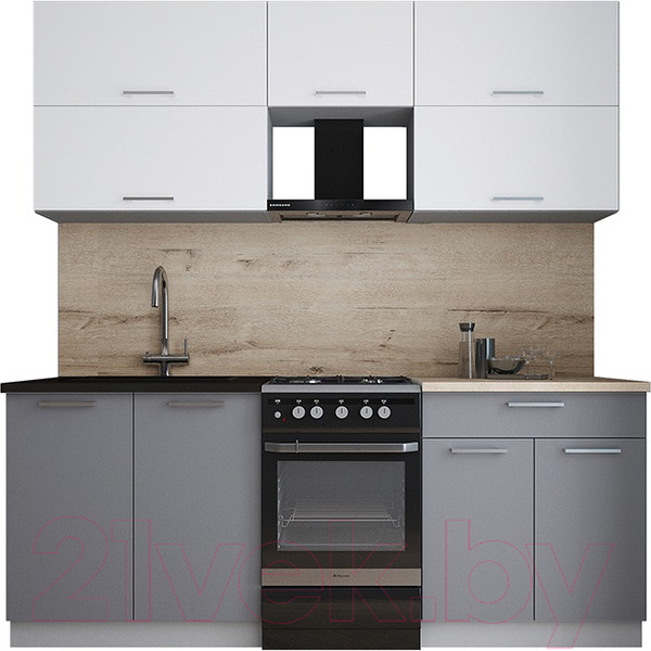 Изображение товара Кухонный гарнитур Интерлиния Мила Gloss 50-20 (белый/серый/травертин серый)