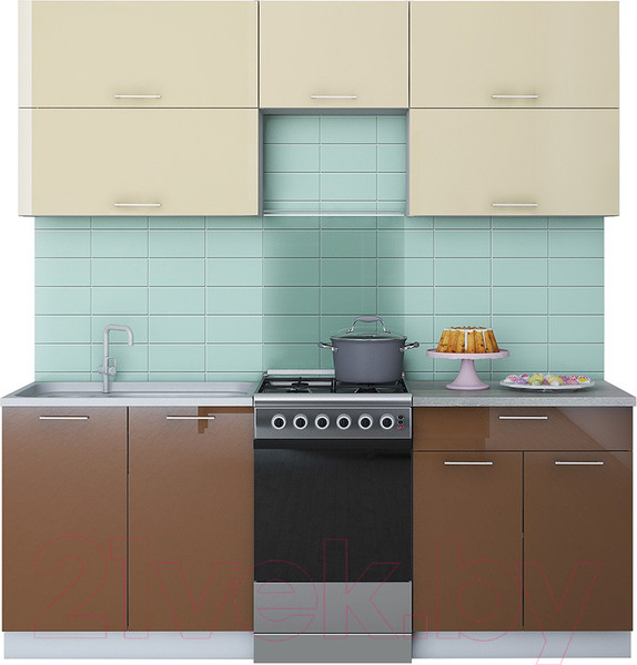 Изображение товара Кухонный гарнитур Интерлиния Мила Gloss 50-20 (ваниль глянец/дуб вотан/травертин серый)