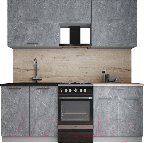 Изображение товара Кухонный гарнитур Интерлиния Мила Gloss 50-20 (керамика/керамика/травертин серый)