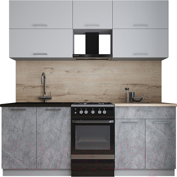 Изображение товара Кухонный гарнитур Интерлиния Мила Gloss 50-20 (грей/керамика/травертин серый)