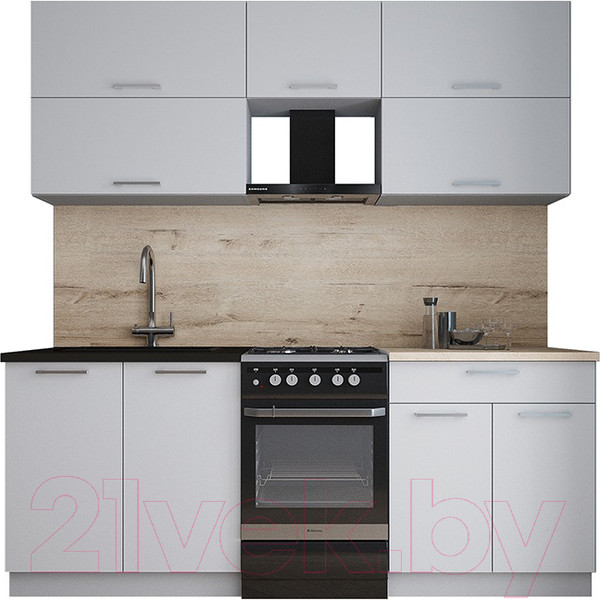 Изображение товара Кухонный гарнитур Интерлиния Мила Gloss 50-20 (грей/грей/травертин серый)