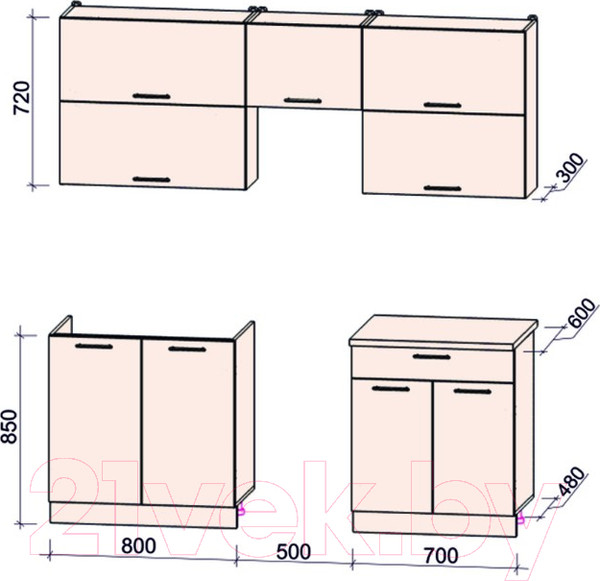 Изображение товара Кухонный гарнитур Интерлиния Мила Gloss 50-20 (грей/грей/травертин серый)