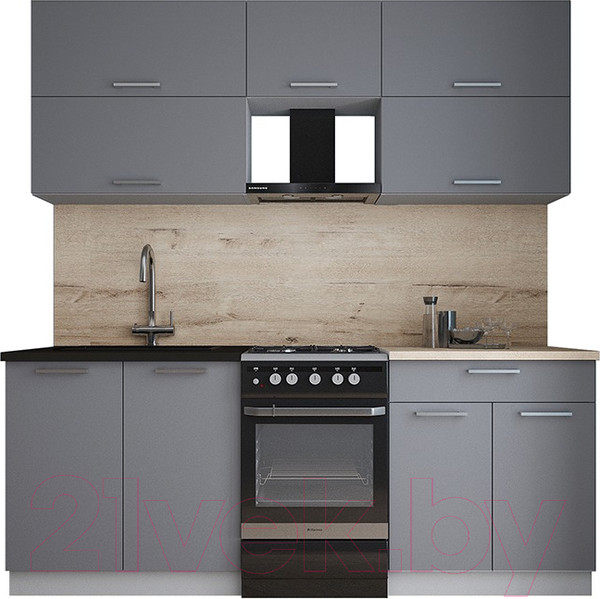 Изображение товара Кухонный гарнитур Интерлиния Мила Gloss 50-20 (серый/серый/травертин серый)
