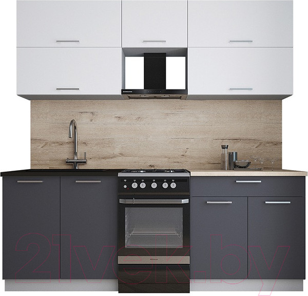 Изображение товара Кухонный гарнитур Интерлиния Мила Gloss 50-21 (белый/пепел/травертин серый)
