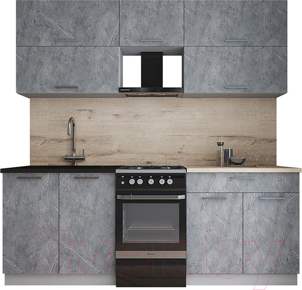 Изображение товара Кухонный гарнитур Интерлиния Мила Gloss 50-21 (керамика/керамика/травертин серый)