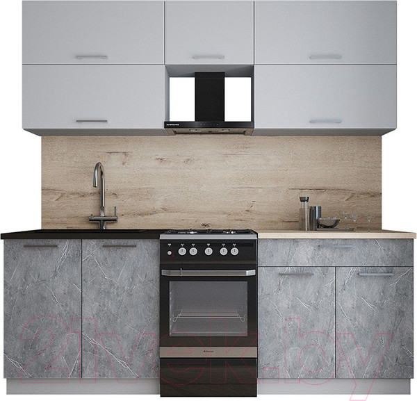 Изображение товара Кухонный гарнитур Интерлиния Мила Gloss 50-21 (грей/керамика/травертин серый)