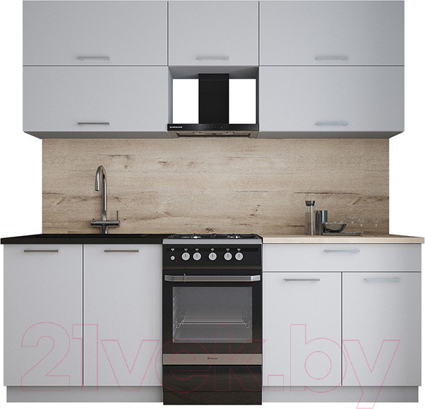 Изображение товара Кухонный гарнитур Интерлиния Мила Gloss 50-21 (грей/грей/травертин серый)