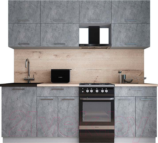 Изображение товара Кухонный гарнитур Интерлиния Мила Gloss 50-22 (керамика/керамика/травертин серый)