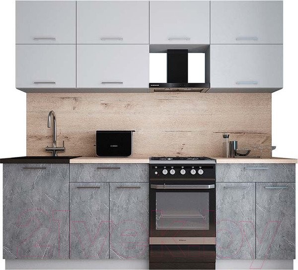 Изображение товара Кухонный гарнитур Интерлиния Мила Gloss 50-22 (грей/керамика/травертин серый)