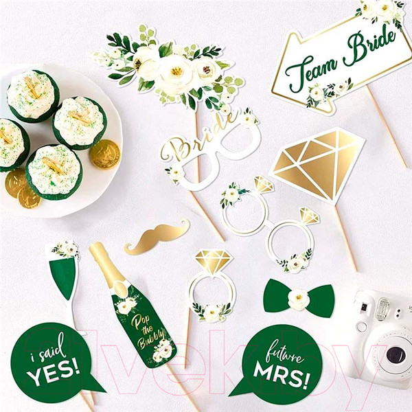 Изображение товара Набор для фотосессии Sundays Party Свадебный / 640300055A (12шт, белый/зеленый)