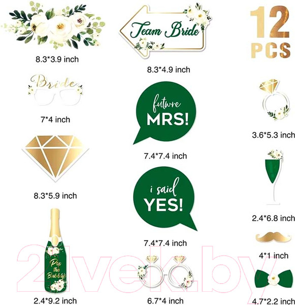 Изображение товара Набор для фотосессии Sundays Party Свадебный / 640300055A (12шт, белый/зеленый)