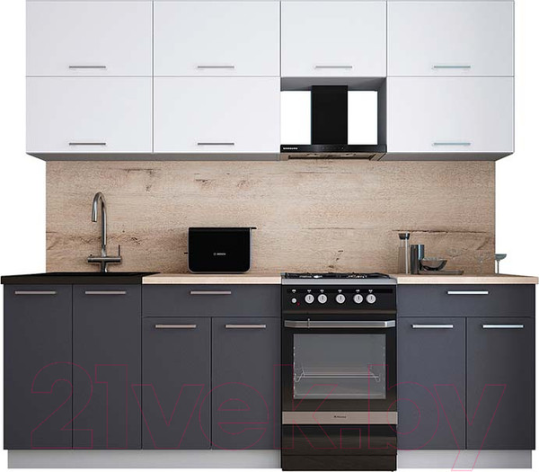Изображение товара Кухонный гарнитур Интерлиния Мила Gloss 50-23 (белый/пепел/травертин серый)