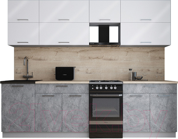 Изображение товара Кухонный гарнитур Интерлиния Мила Gloss 50-26 (белый глянец/керамика/травертин серый)