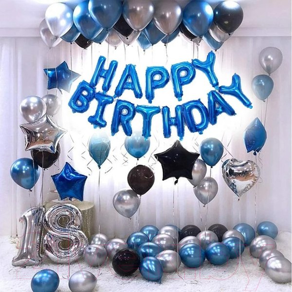 Изображение товара Набор воздушных шаров Sundays Party Happy Birthday / C0004285B (25шт, золото/черный/серебристый)