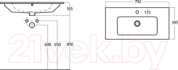 Изображение товара Тумба с умывальником Гамма Люкс 12П-У80 Практико-44080