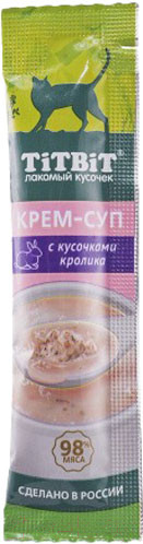 Изображение товара Лакомство для кошек TiTBiT Крем-суп для кошек с кусочками кролика / 14622 (10г)