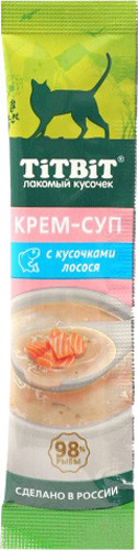 Изображение товара Лакомство для кошек TiTBiT Крем-суп для кошек с кусочками лосося / 14639 (10г)