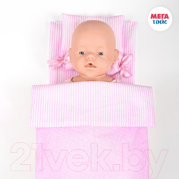 Изображение товара Набор аксессуаров для куклы Mega Toys Постельное белье. В горошек / 59505 (розовый)