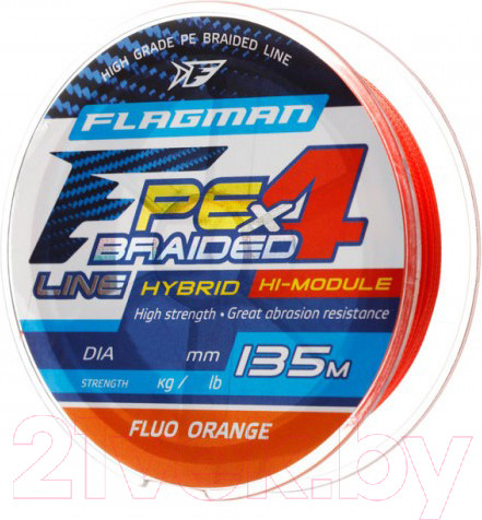 Изображение товара Леска плетеная Flagman Fishing PE Hybrid F4 135m FluoOrange 0.08мм 3.6кг/8lb / 28135-008