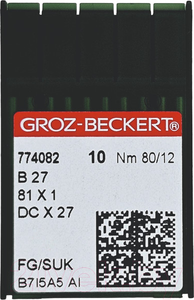 Изображение товара Набор игл для промышленной швейной машины Groz-Beckert DCx27 80 B (SUK) GB-10  (для высокоэластичных тканей)