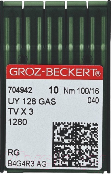 Изображение товара Набор игл для промышленной швейной машины Groz-Beckert UYx128 GAS 100 RG GB-10 (универсальные)