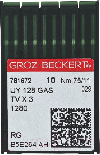 Изображение товара Набор игл для промышленной швейной машины Groz-Beckert UYx128 GAS 75 RG GB-10 (универсальные)