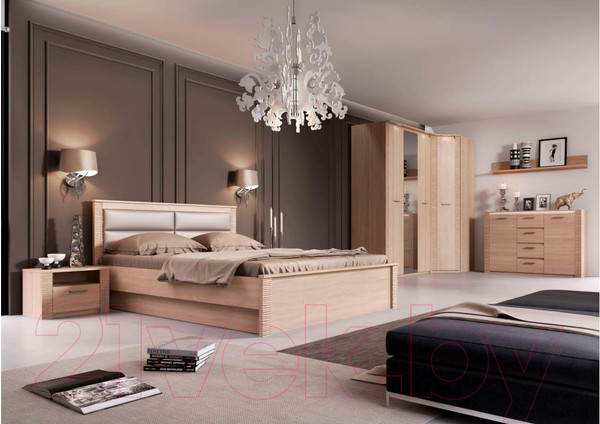 Изображение товара Двуспальная кровать Мебельград Элана с ортопедическим основанием на опорах 180x200 (дуб сонома)