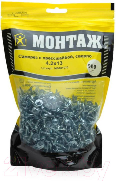 Изображение товара Саморез Монтаж С прессшайбой 4.2x13 сверло / MD001070 (900шт, цинк)