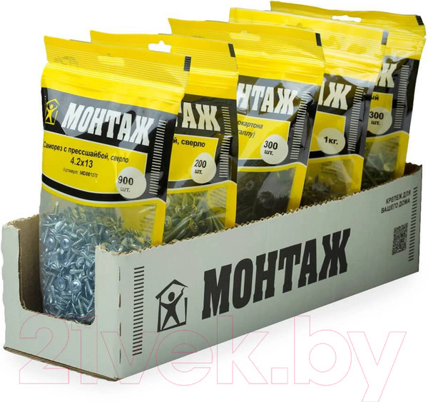Изображение товара Саморез Монтаж С прессшайбой 4.2x13 сверло / MD001070 (900шт, цинк)
