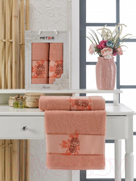 Изображение товара Набор полотенец METEOR Narin 50x90/70x140 / 11254 (в коробке, персиковый)