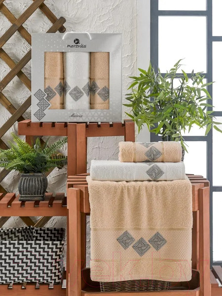 Изображение товара Набор полотенец Merzuka Matrix / 11289 (3шт, в коробке, бежевый)