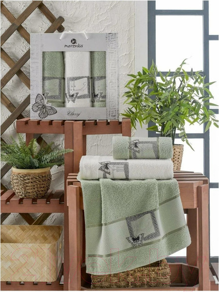 Изображение товара Набор полотенец Merzuka Classy / 11291 (3шт, в коробке, зеленый)