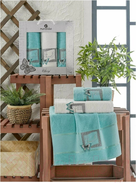 Изображение товара Набор полотенец Merzuka Classy / 11291 (3шт, в коробке, бирюзовый)