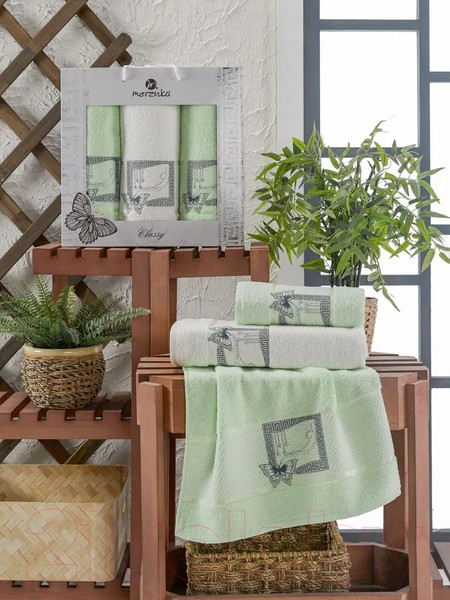 Изображение товара Набор полотенец Merzuka Classy / 11291 (3шт, в коробке, фисташковый)