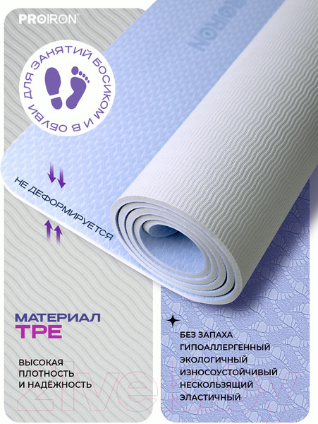 Изображение товара Коврик для йоги и фитнеса Proiron 1830x800x7 / К1887ТСС (серый/синий)