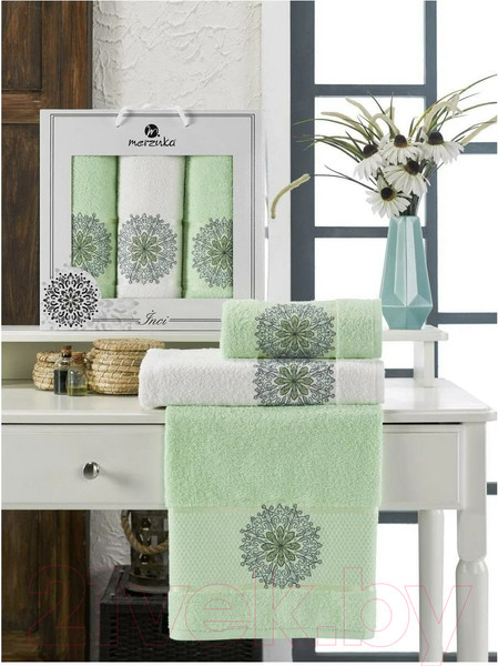 Изображение товара Набор полотенец Merzuka Inci / 11295 (3шт, в коробке, фисташковый)