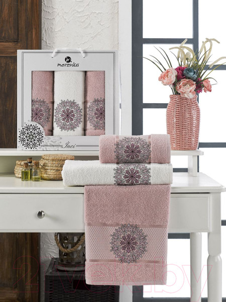 Изображение товара Набор полотенец Merzuka Inci / 11295 (3шт, в коробке, светло-розовый)