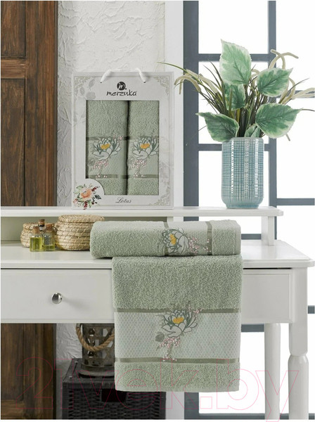 Изображение товара Набор полотенец Merzuka Lotus / 11296 (2шт, в коробке, зеленый)
