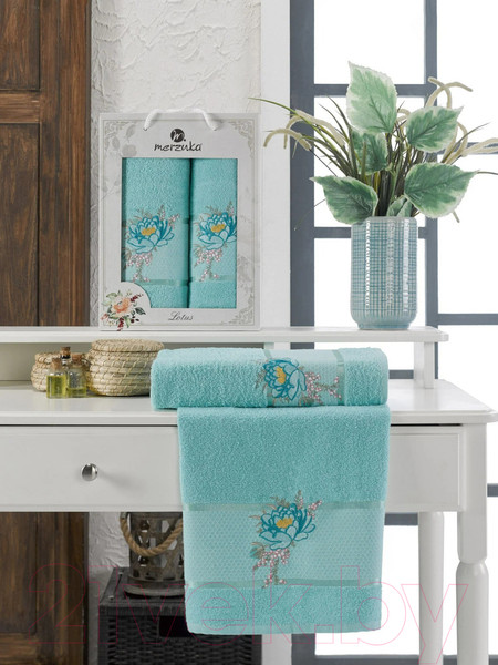 Изображение товара Набор полотенец Merzuka Lotus / 11296 (2шт, в коробке, бирюзовый)
