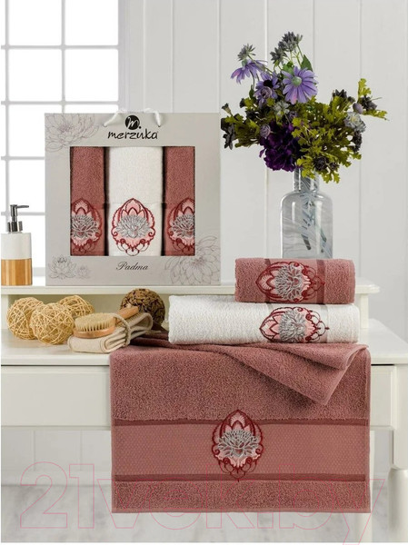 Изображение товара Набор полотенец Merzuka Padma / 11638 (3шт, в коробке, брусничный)